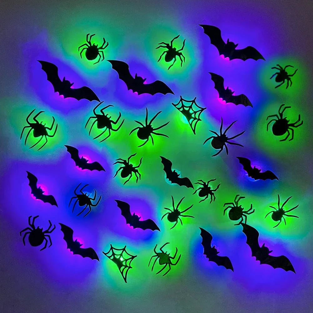 Creative Halloween Party Decorations 3D Bat Spider Decor Light Halloween Wall Window Atmosphere Scene Setter Bat Spider Scary HIP