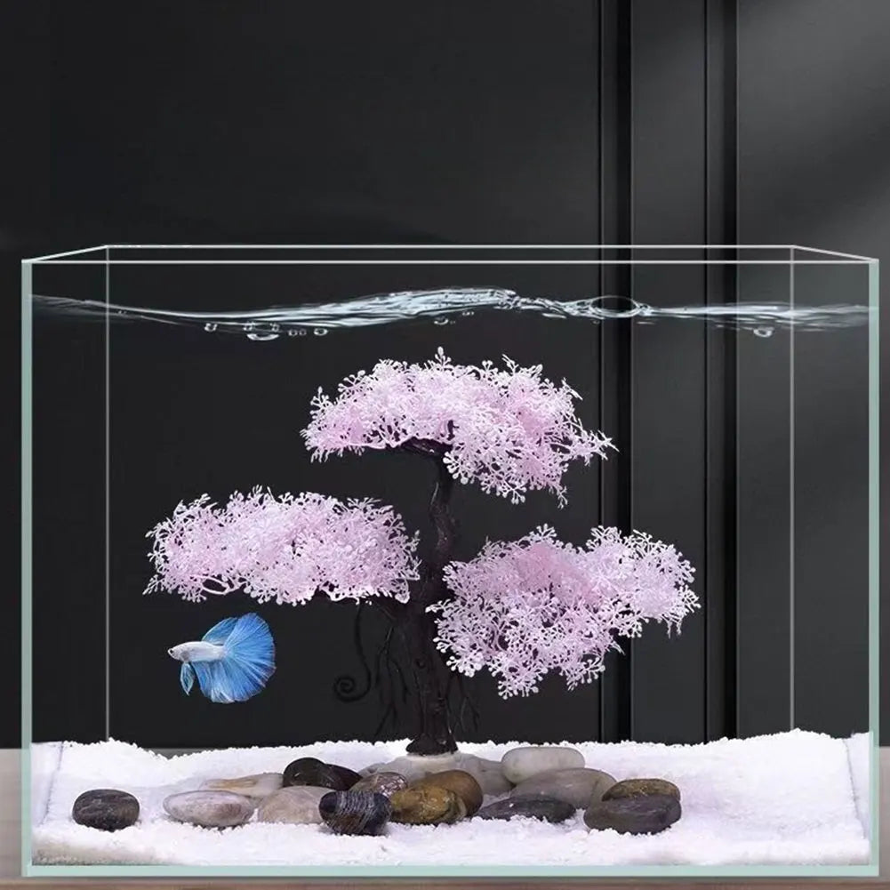 Pink/White Sakura Aquarium Decor Safe Easy to Clean Aquascaping Tree Landscape Ornament Snowflake Tree Ornament for Fish Tank HIP
