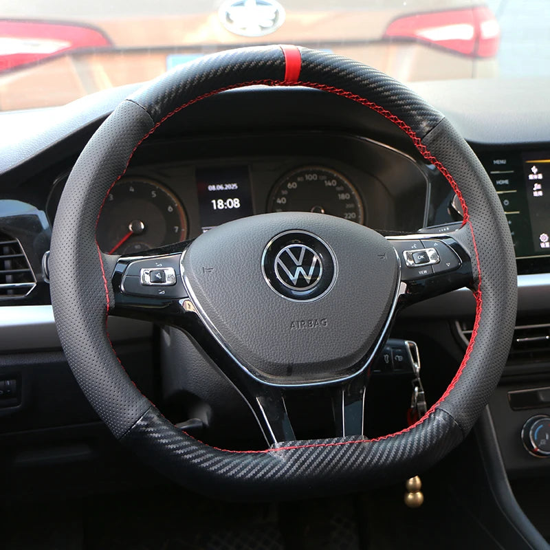 Carbon Fiber PU Leather Steering Wheel Cover 38cm – O SHI CAR Steering Wheel Cover HIP