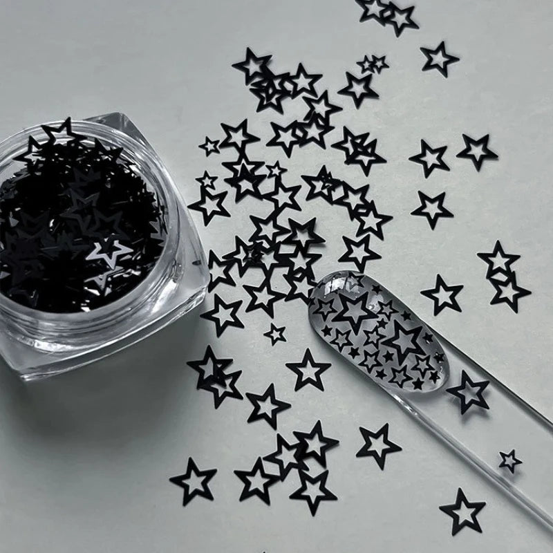 Ultrathin Laser Hollow Pentagram Sequin Butterfly Round Star Heart Glitter Powder Nail Art Accessories Decorations Manicure Tool HIP Black