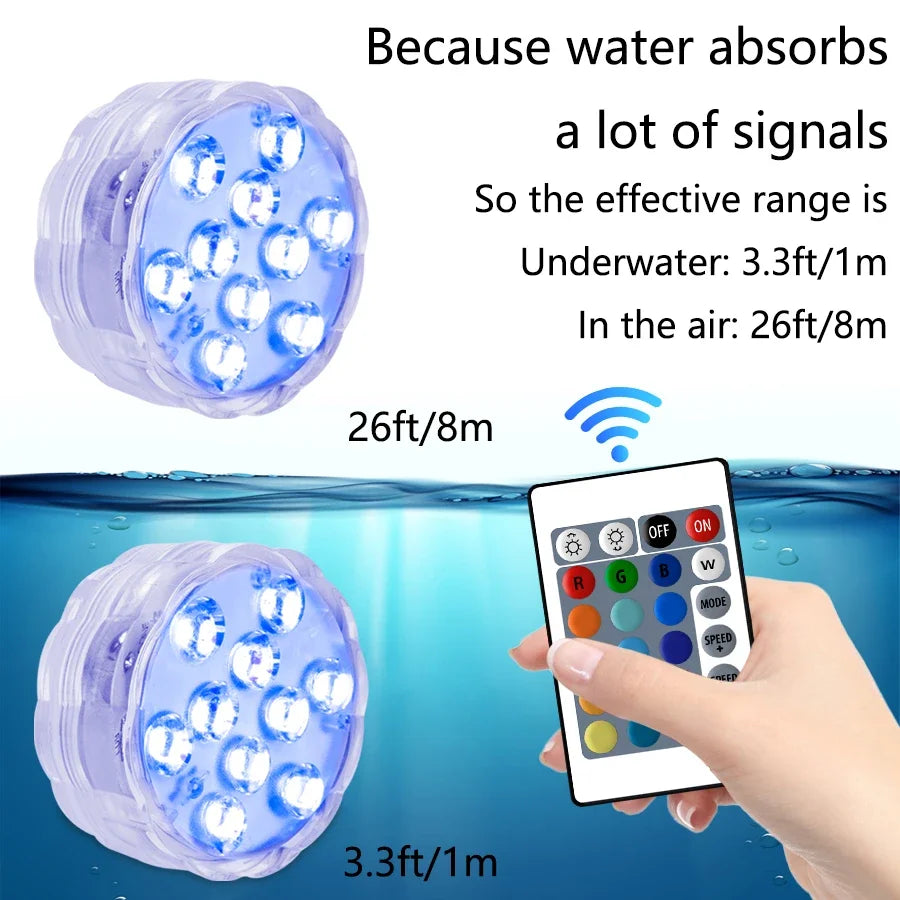 10Led RGB Dive Fish Light LED Underwater Lamp Remote Control Swimming Pool Light Portable Battery Operated For Vase Aquarium HIP