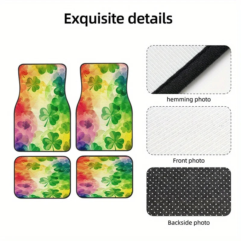 4-Piece Rainbow Clover Crystal Velvet Car Floor Mat Set Car Floor Mat Set HIP