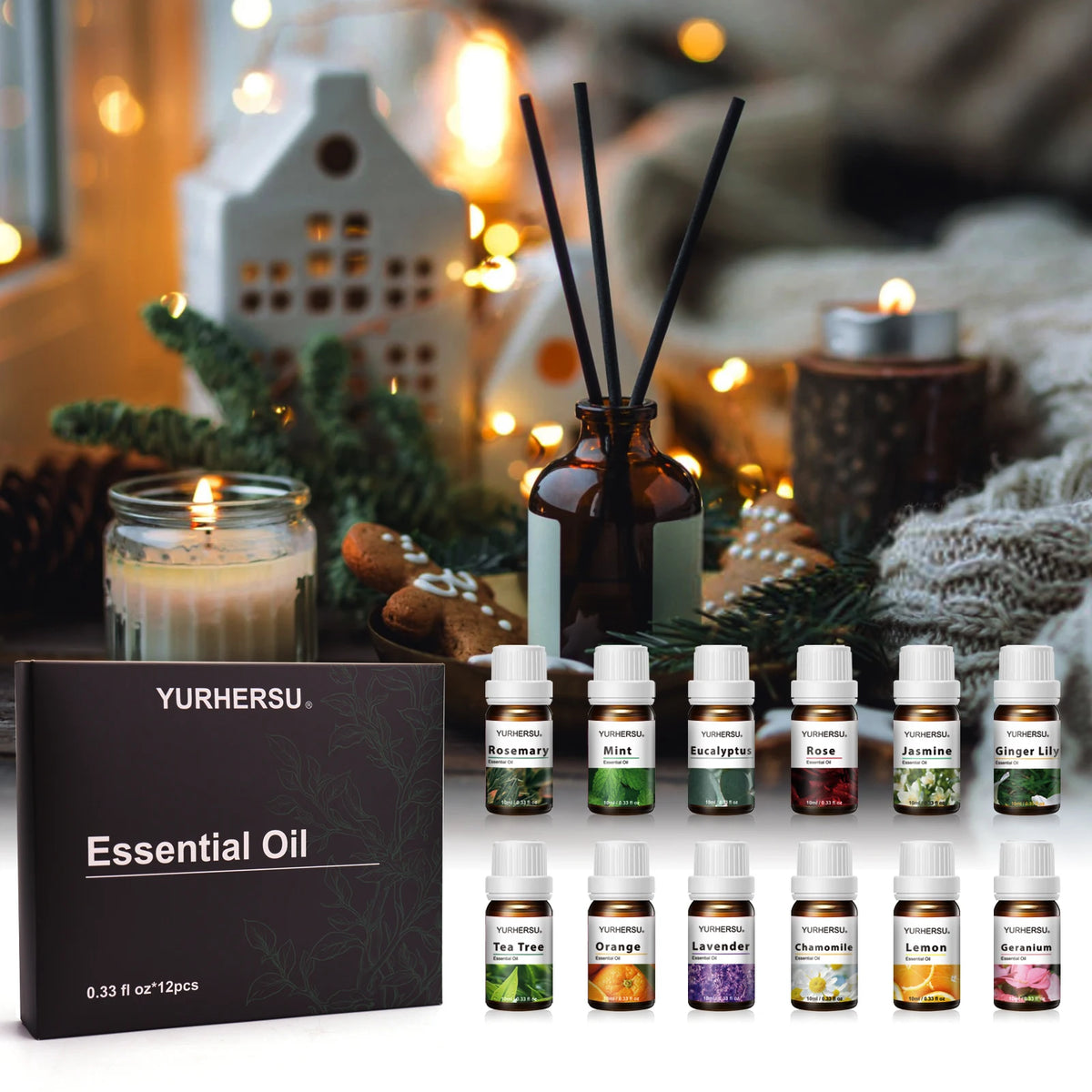 Rose & Ylang Ylang Essential Oil Set – Diffuser & Massage Essential Oil Set HIP