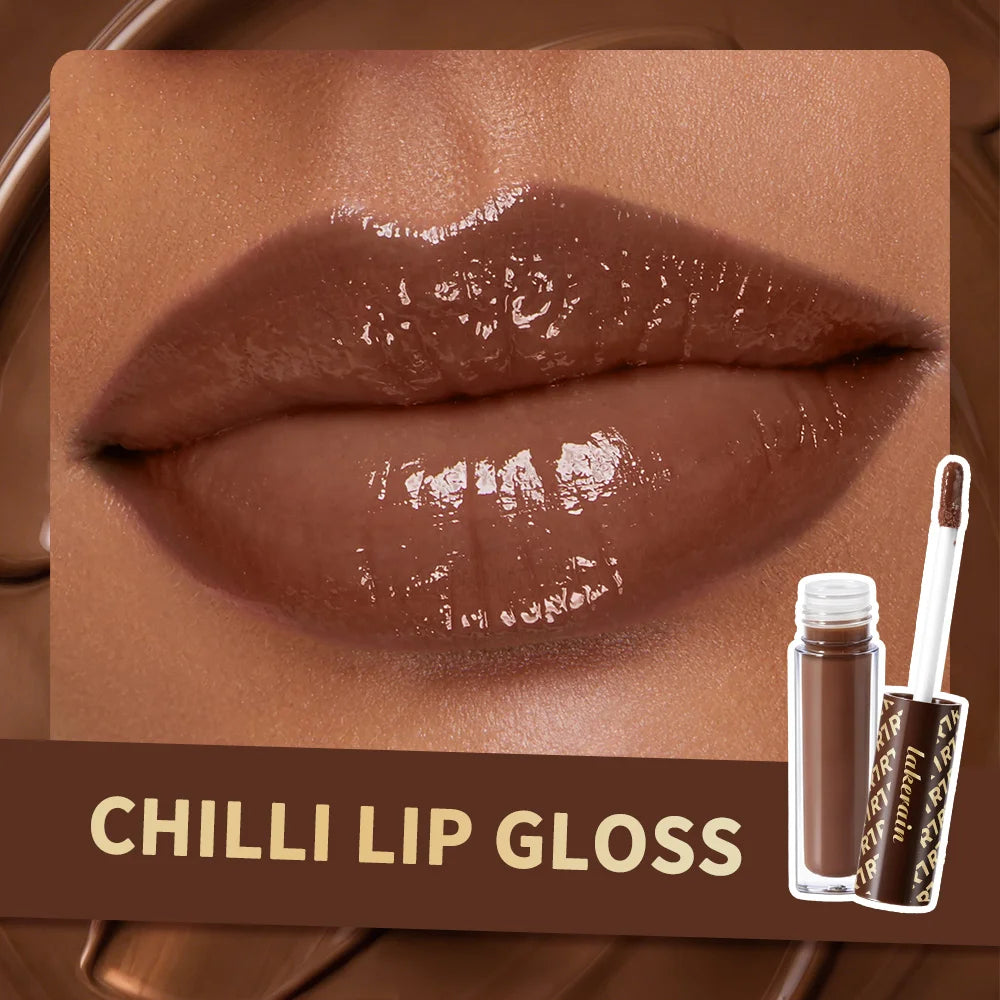 Chocolate Chilli Lip Gloss Lip Gloss Instant Plump Lips Mirror Gloss Finish Moisturizing Non-drying Lip Plumper Lipstick Makeup HIP