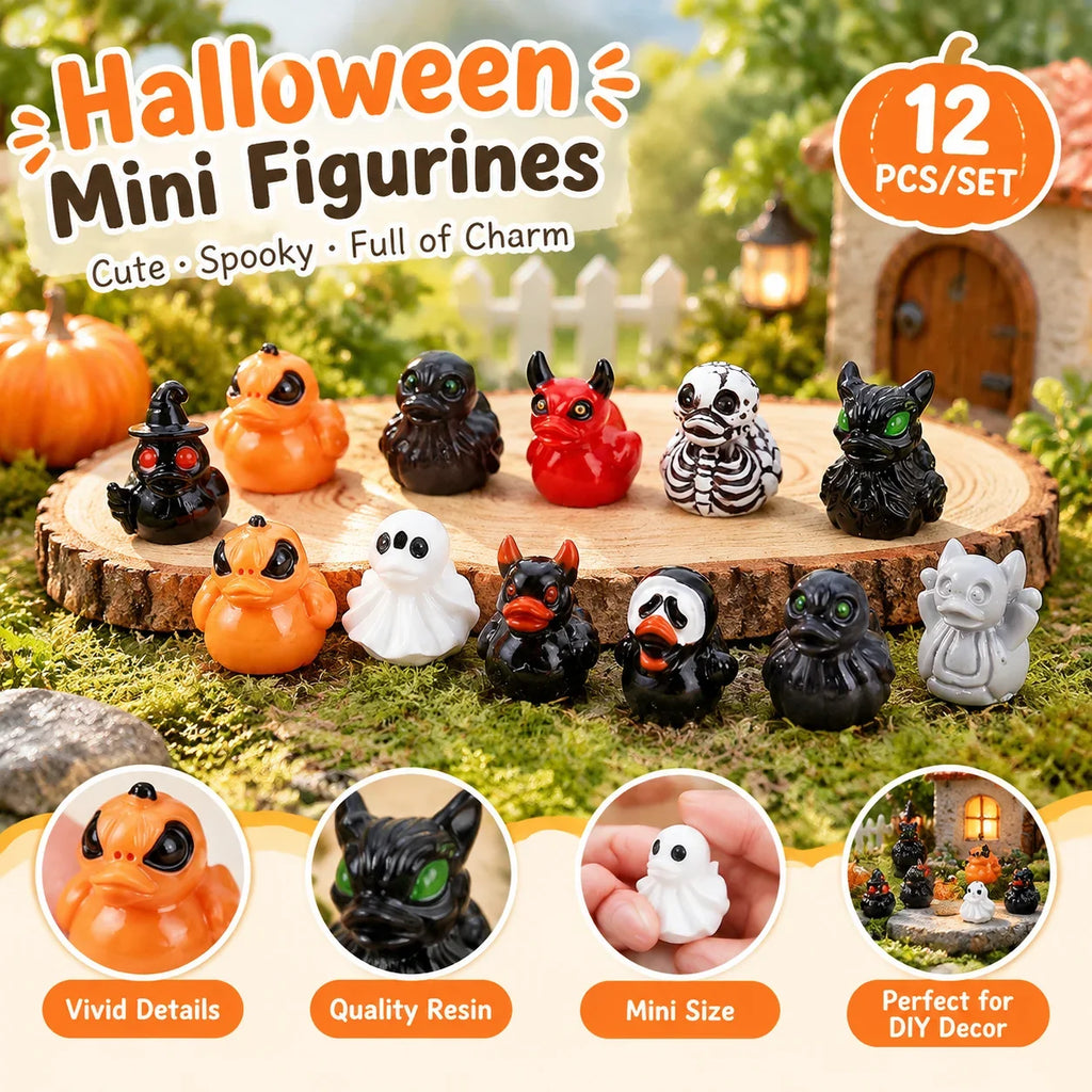 Mini Devil Ghost Skull Resin Ducks Figurines, Cute Spooky Desktop Decor, Halloween Christmas Gift DIY Craft Dollhouse Decor HIP