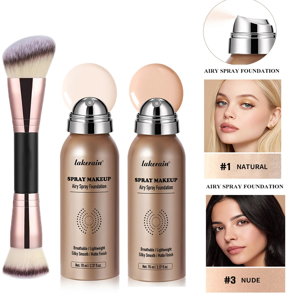 2pcs Spray Foundation With Brush Magic Airbrush Makeup 70ml Long Lasting Water proof Oil Control Matte Full Coverage HIP