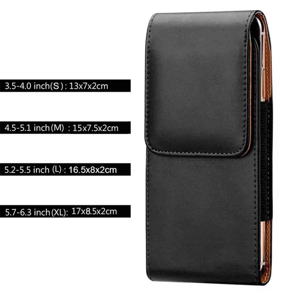 Universal Leather Belt Clip Phone Pouch – 3.5" to 6.3" Phone Belt Holster HIP B Style (S) 3.5-4.0 inch