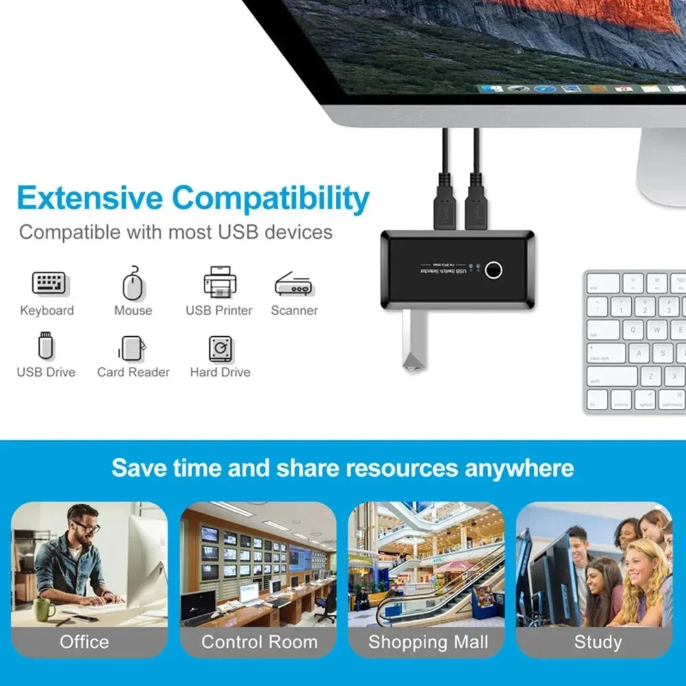 USB 4-Port Switch Box – Share USB Devices Between 2 Computers USB Switch Selector HIP