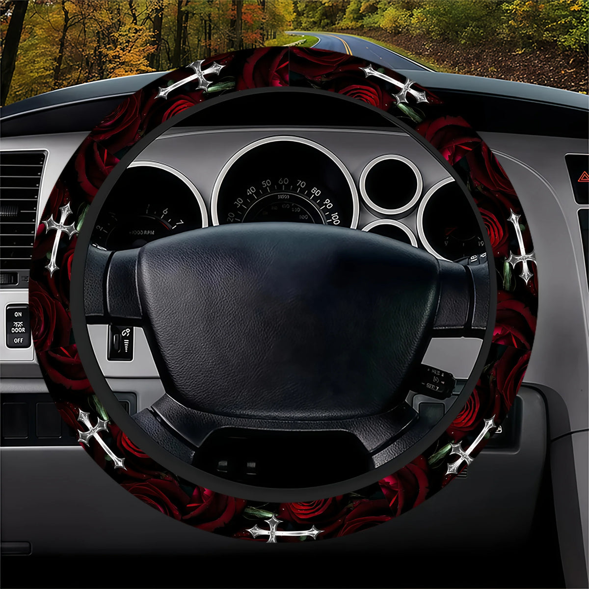 Rose & Cross Steering Wheel Cover – Cars, SUVs & Trucks Steering Wheel Cover HIP