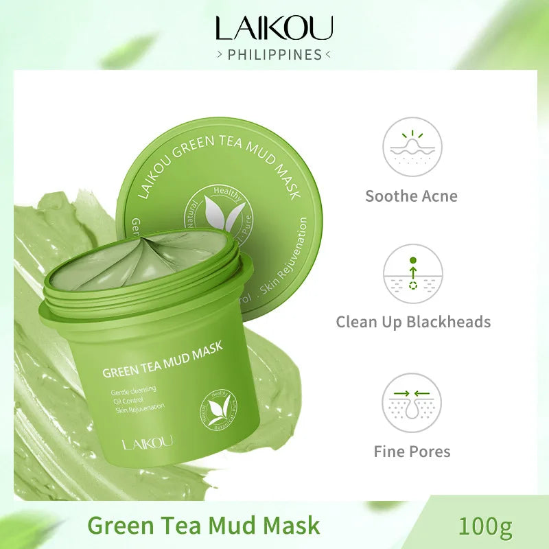 LAIKOU Green Tea Clay Mask 100g – Oil Control & Pore Minimizing Clay Face Mask HIP