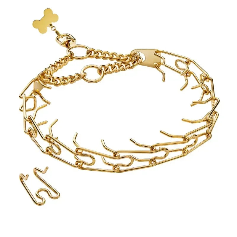 Gold Dog Prong Training Collar – Adjustable Steel Link Chain Dog Training Collar HIP