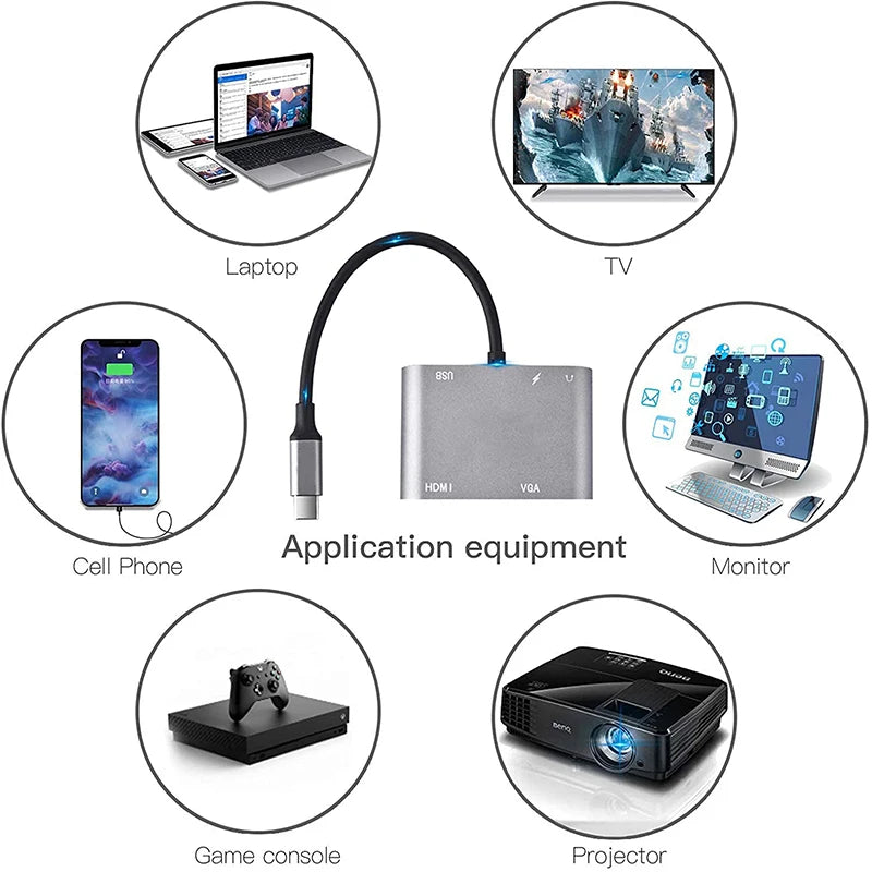 OULLX 5-in-1 USB-C Hub – 4K HDMI, VGA, USB 3.0 & PD Adapter USB-C Multiport Hub HIP