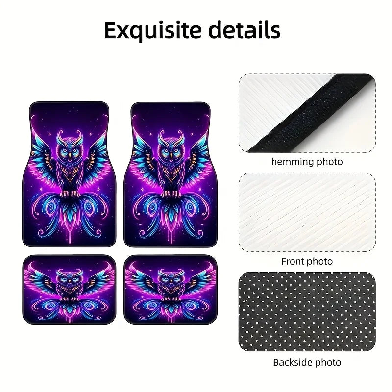 4-Piece Purple Owl Car Floor Mats – Non-Slip Rubber Set Car Floor Mats HIP