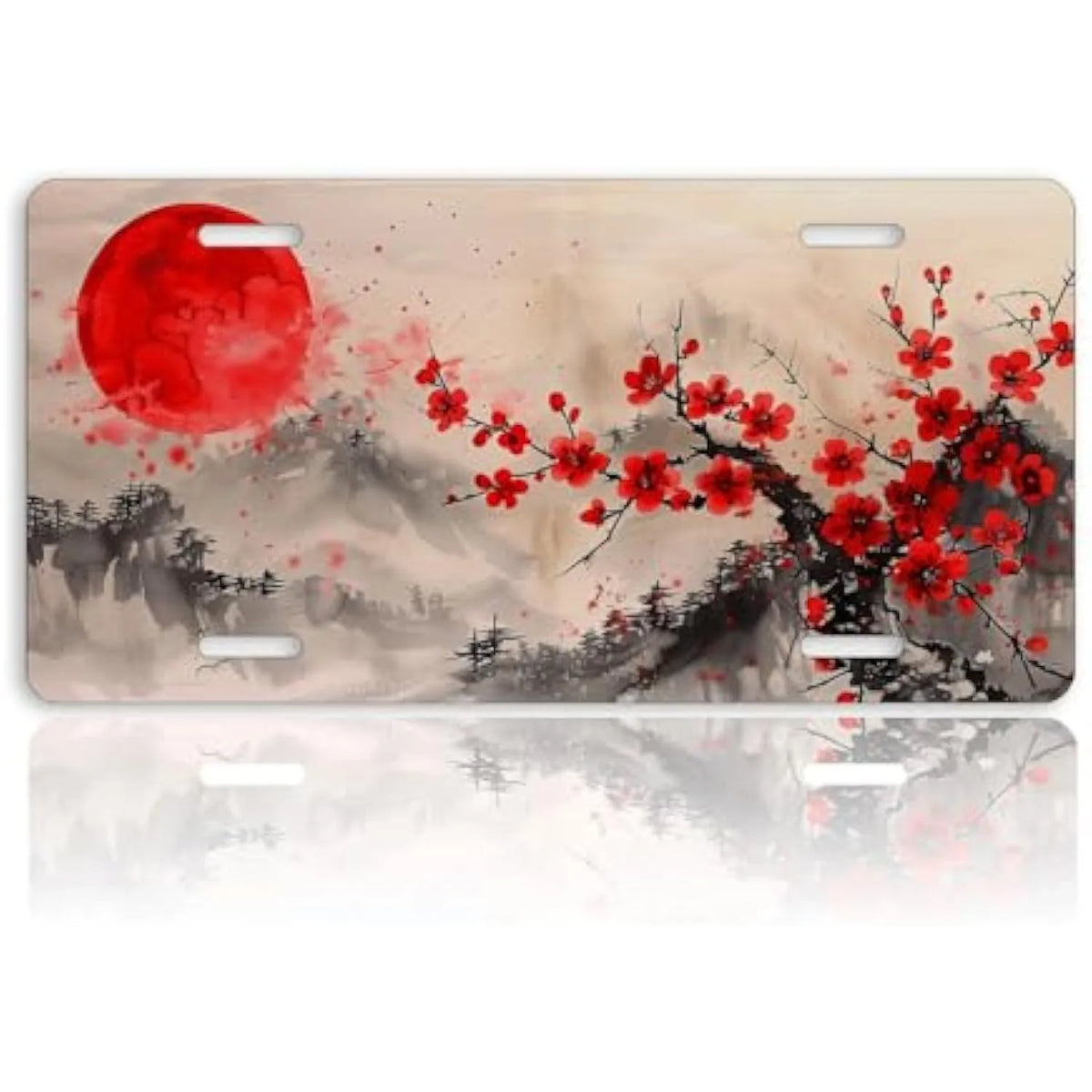 Red Sun Cherry Blossom Novelty License Plate – Aluminum 6x12" Novelty License Plate HIP 1