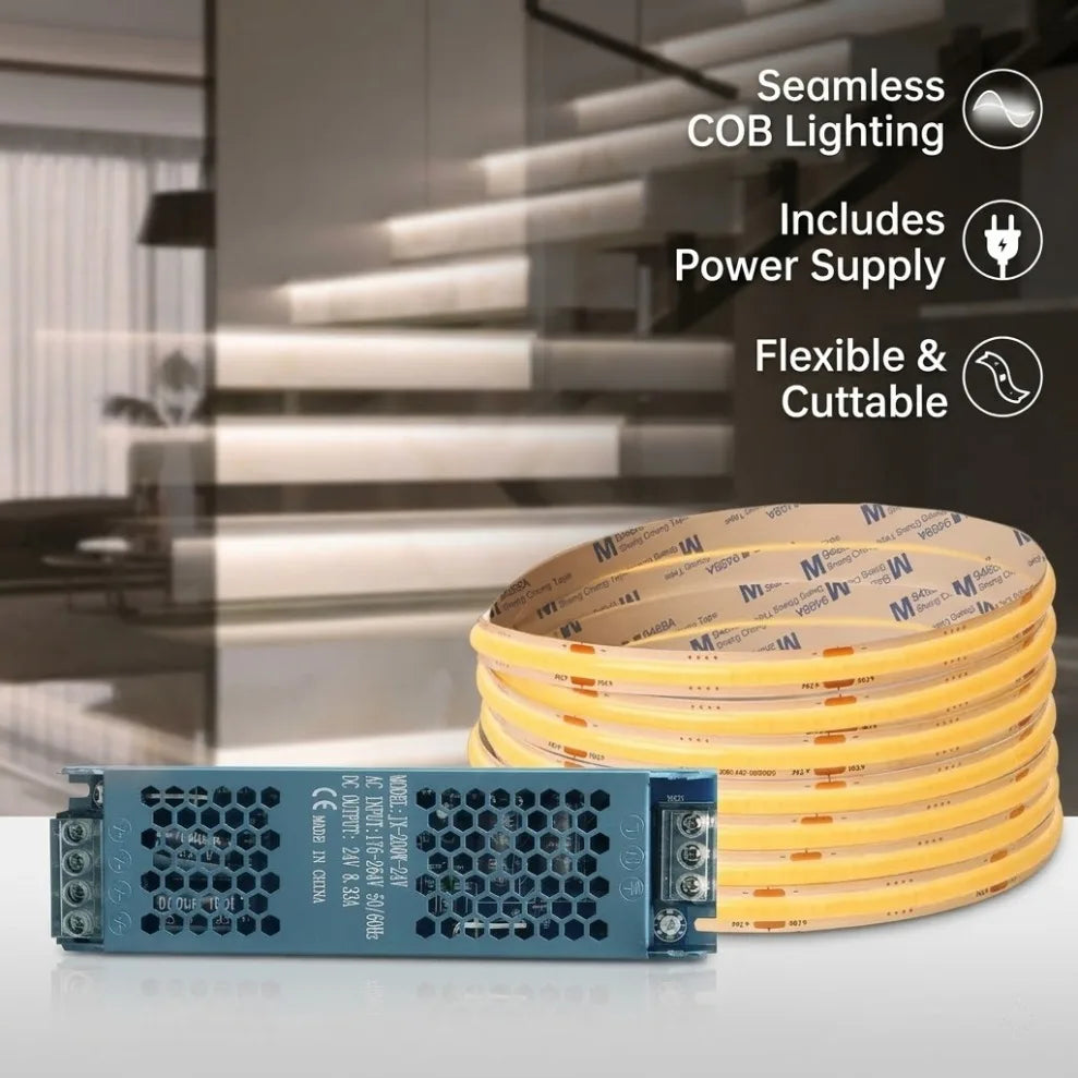 COB LED Strip 12V/24V 5M–20M Flexible Tape 3000K–6000K COB LED Strip Light HIP
