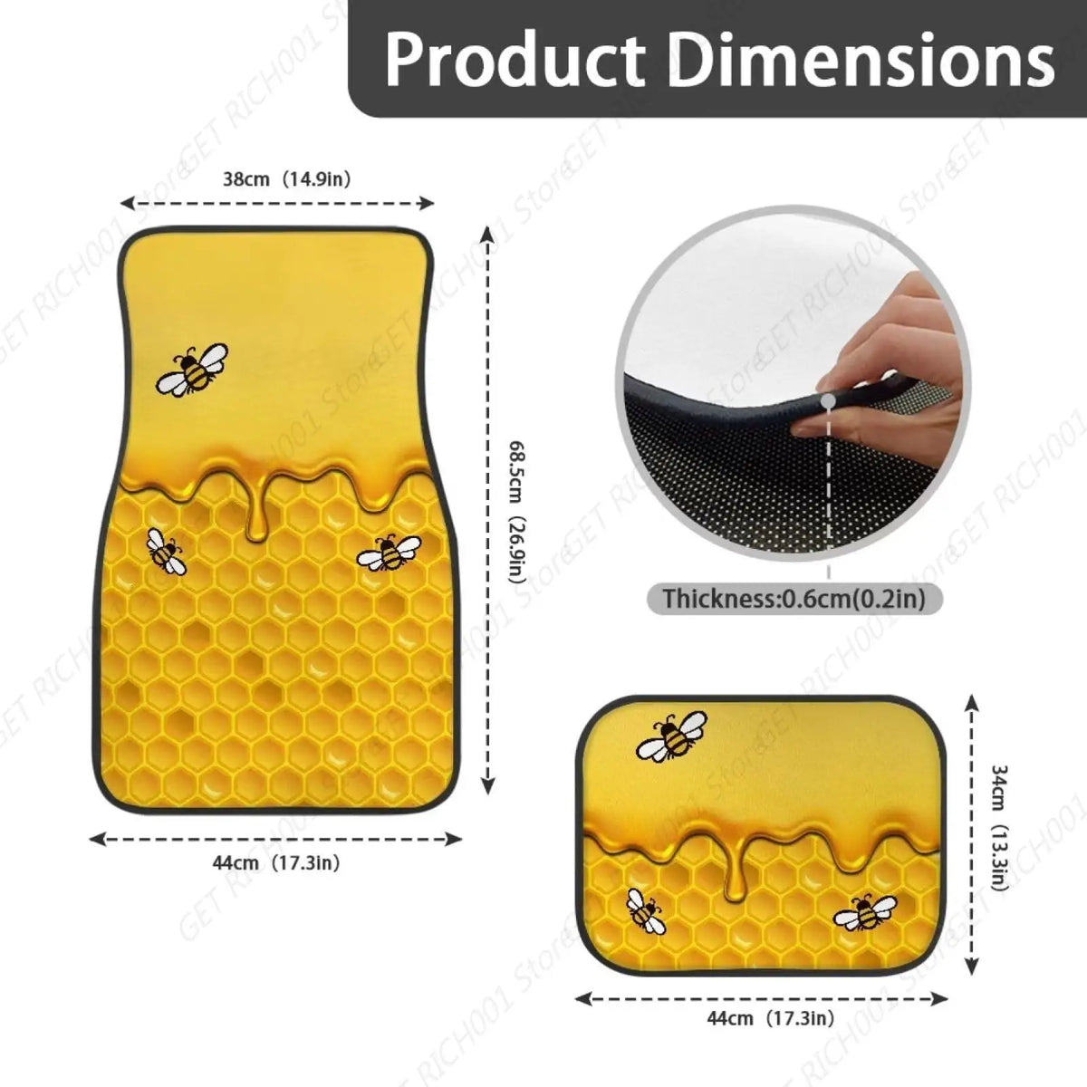Honey Bee Car Floor Mats – Universal Fit Front & Rear Set of 4 Car Floor Mats HIP