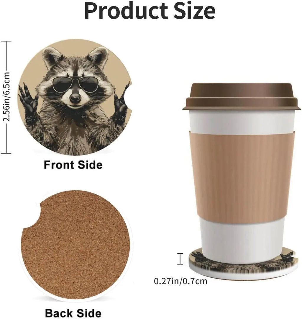2-Pack Raccoon Ceramic Absorbent Car Cup Holder Coasters Car Cup Coasters HIP