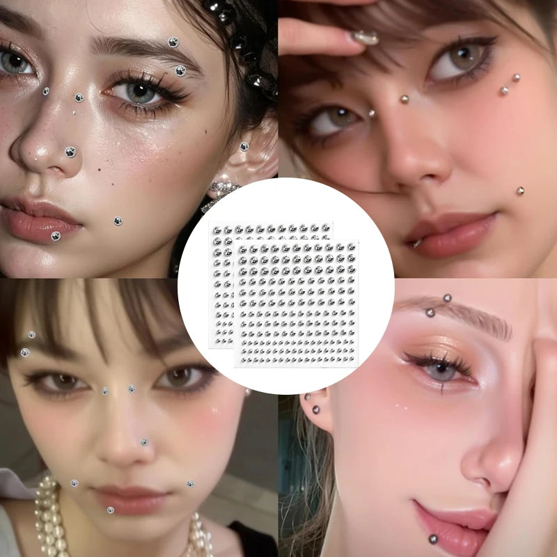 Silvery Fake Lip Eyebrow Ear Stickers Non Piercied Earring Studs Teens Hip hop Fake Nose Nails Ring Body Belly Button Jewelry HIP