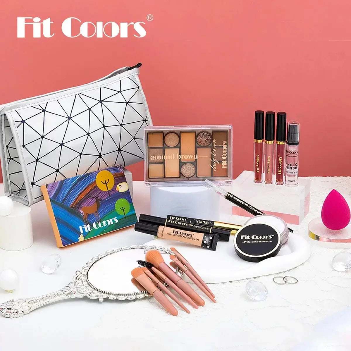 Fit Colors All-in-One Waterproof Makeup Kit – 16-Piece Set Complete Makeup Set HIP