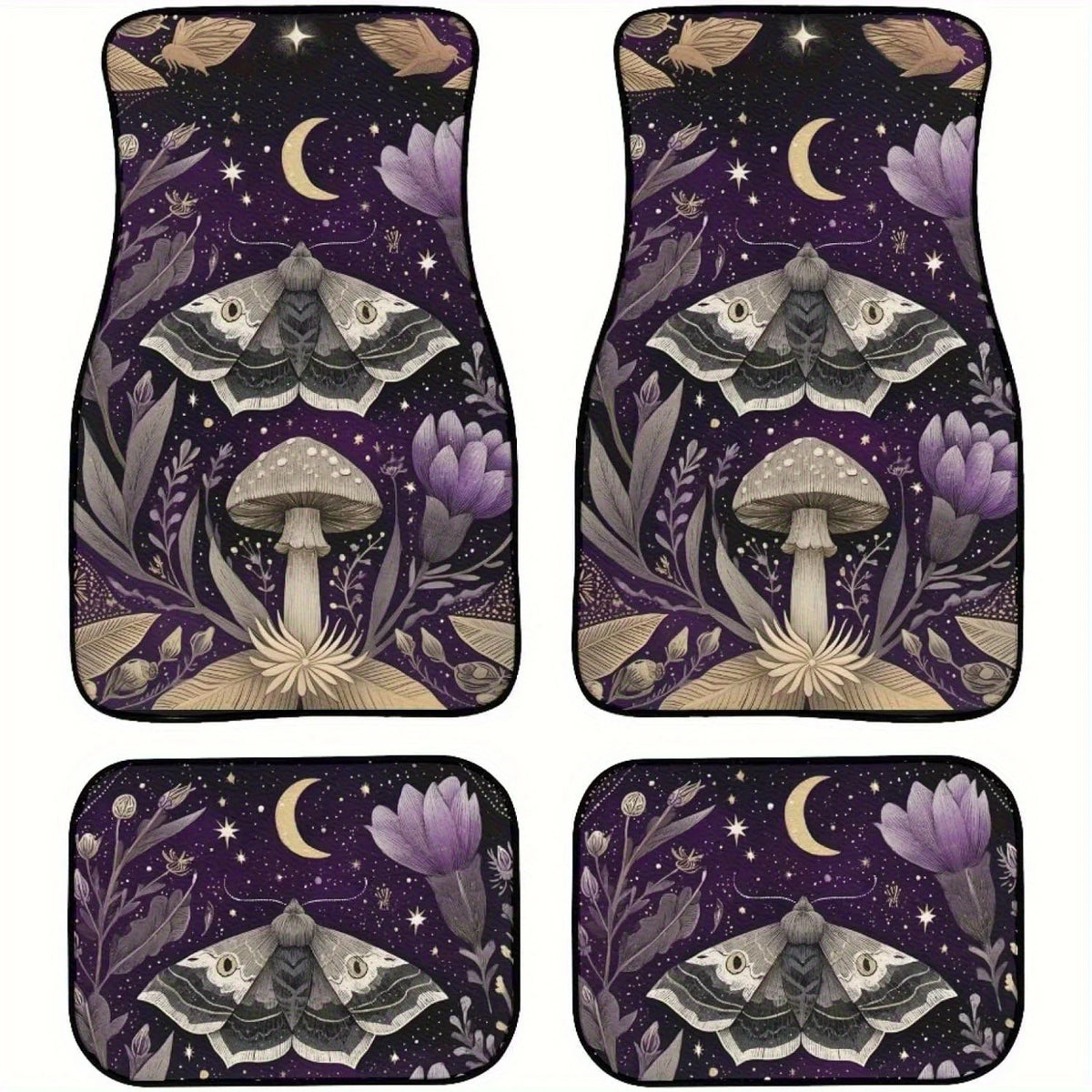 4-Piece Purple Moth Moon Car Floor Mats – Universal Fit Car Floor Mats HIP WHITE