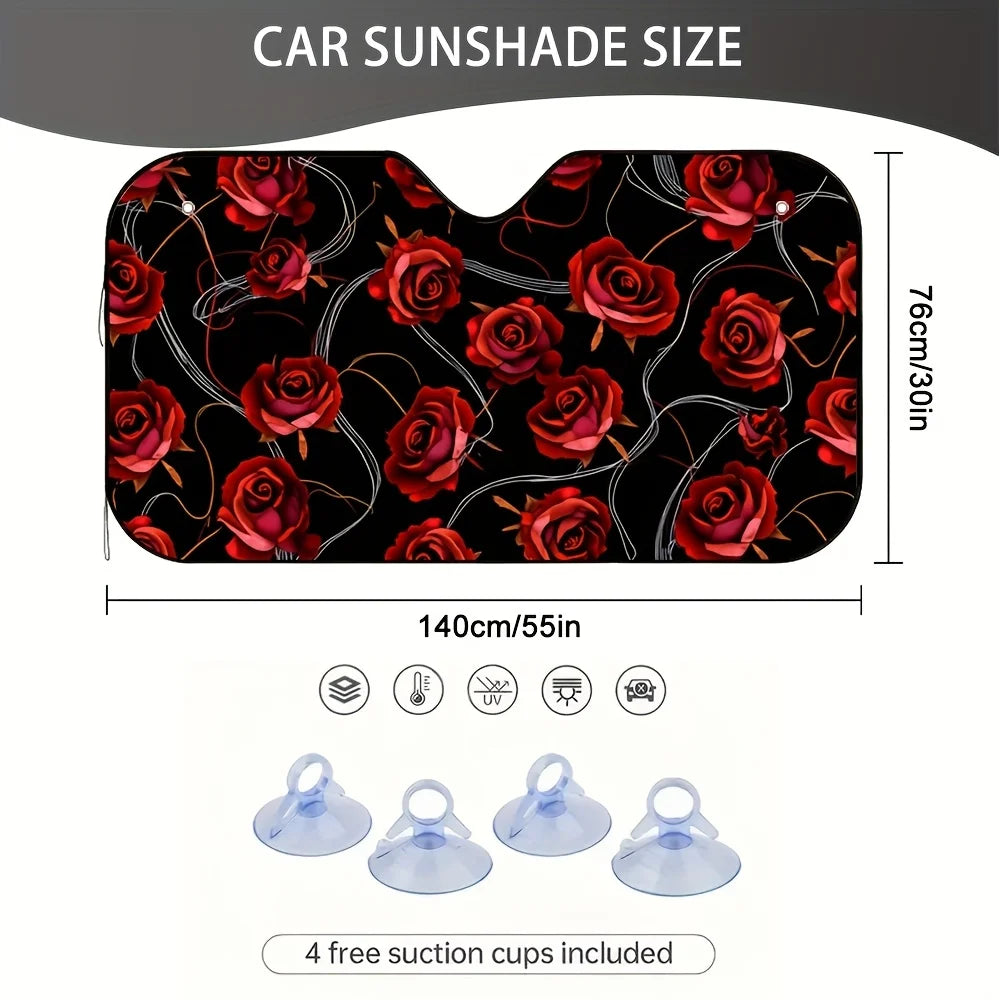 Floral Rose Windshield Sunshade – Polyester Car Sun Cover Car Windshield Sunshade HIP