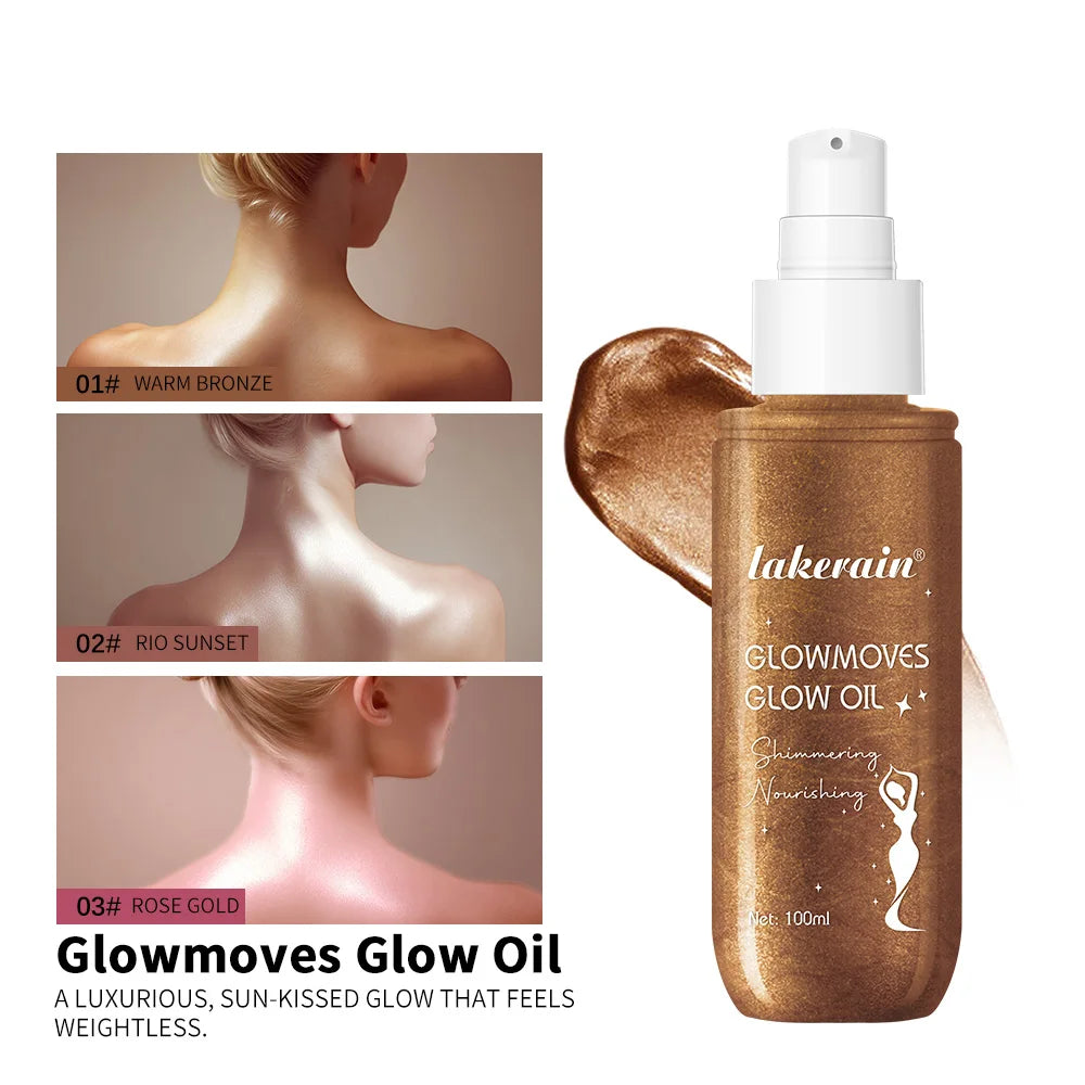 Lakerain Glowmotions Glow Body Oil 100ml Long Lasting Hydrating Shimmer Bronze Non-Greasy Summer Body Care Glow Oil Makeup HIP