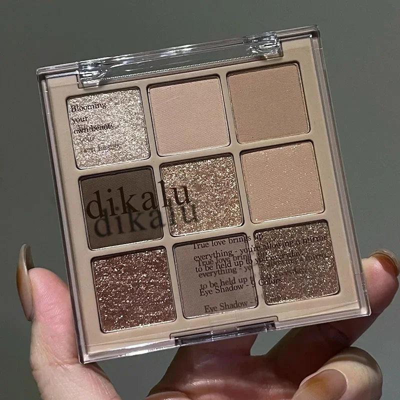 9 Colors Nude Matte Palette Shimmer and Shine Eyeshadow Palette Matte Glitter Eyeshadow Palette Shiny Eye Shadow Eye Pigments HIP 05 Autumn wheat
