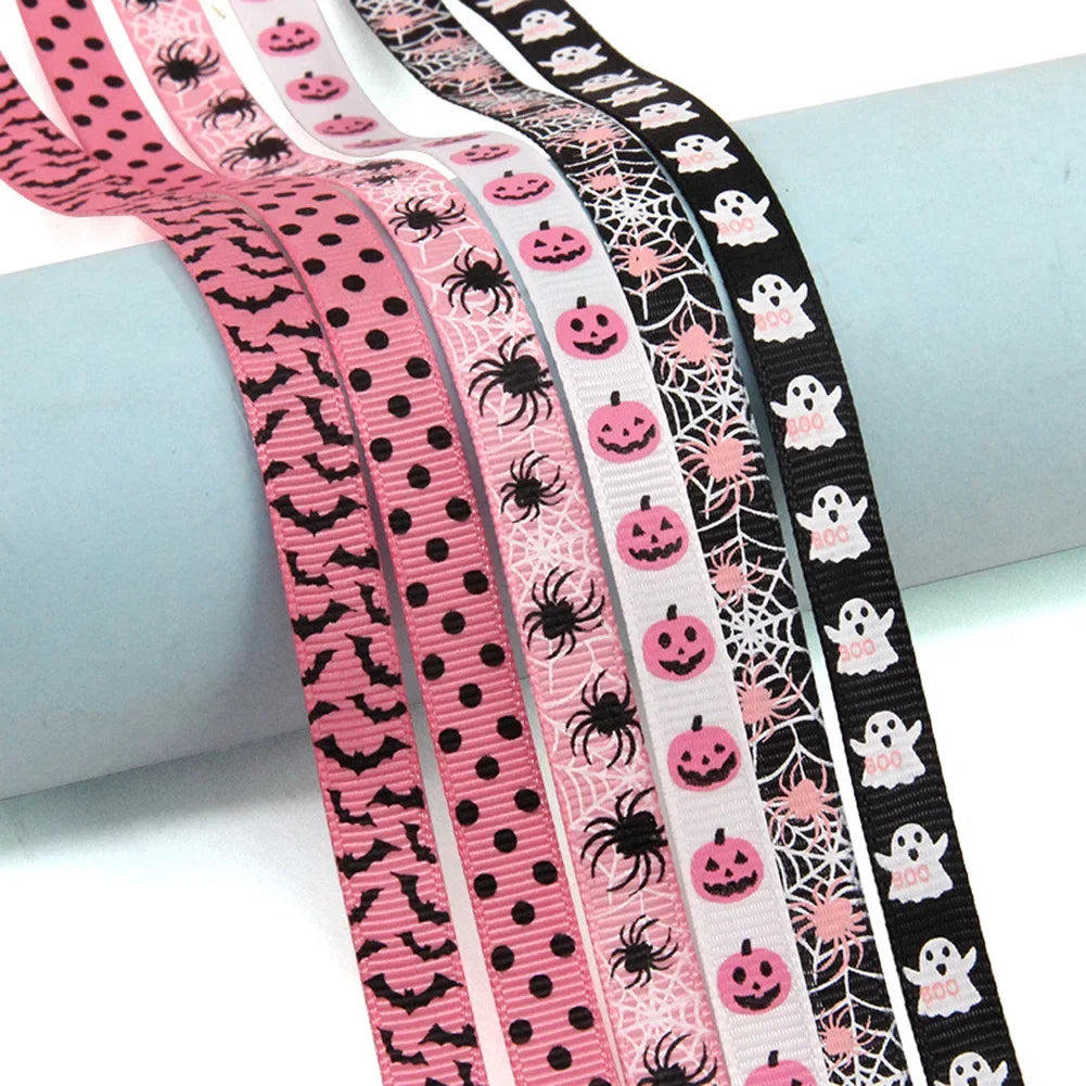 10Yards/roll Halloween Themed Flower Ribbon Pumpkin Ghost Print Wrapped Ribbon Bow Ribbon DIY Holiday Decoration Material Ribbon HIP
