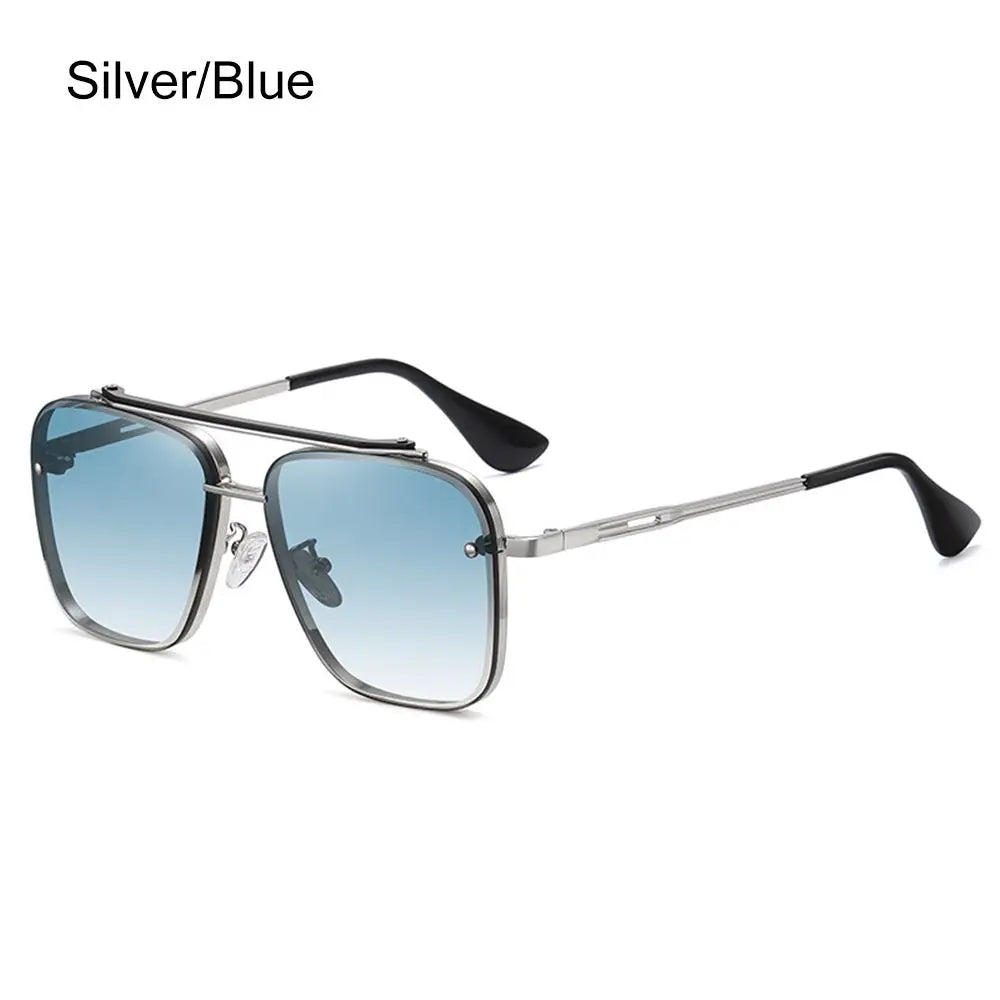 Metal Frame UV400 Sunglasses – Unisex Punk Driving Shades Fashion Sunglasses HIP Silver Blue