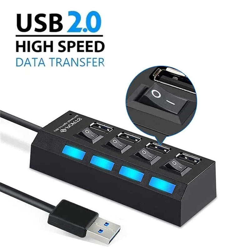 4-Port USB Hub with ON/OFF Switch & LED Indicator | SEamopar USB Hub Splitter HIP