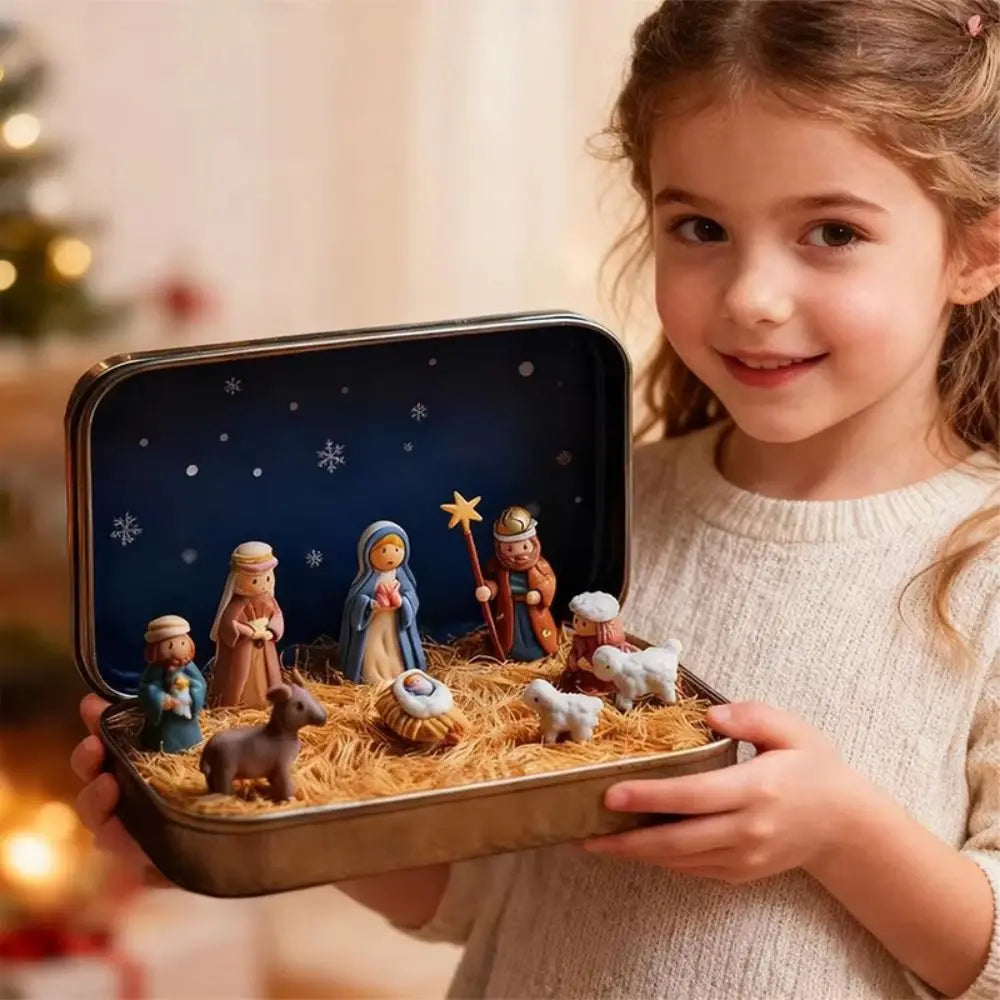 Mini Christmas Nativity Figurine Set in Keepsake Tin Box Holiday Nativity Figurine HIP