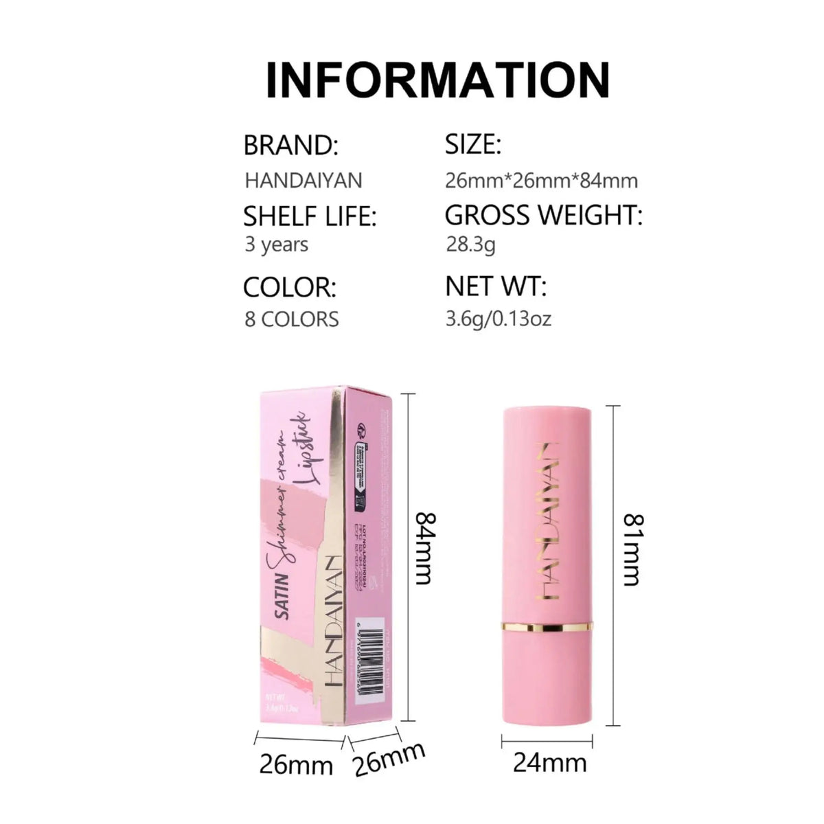Handaiyan Glitter Diamond Lipstick – 8 Shades, Long Lasting Glitter Lipstick HIP