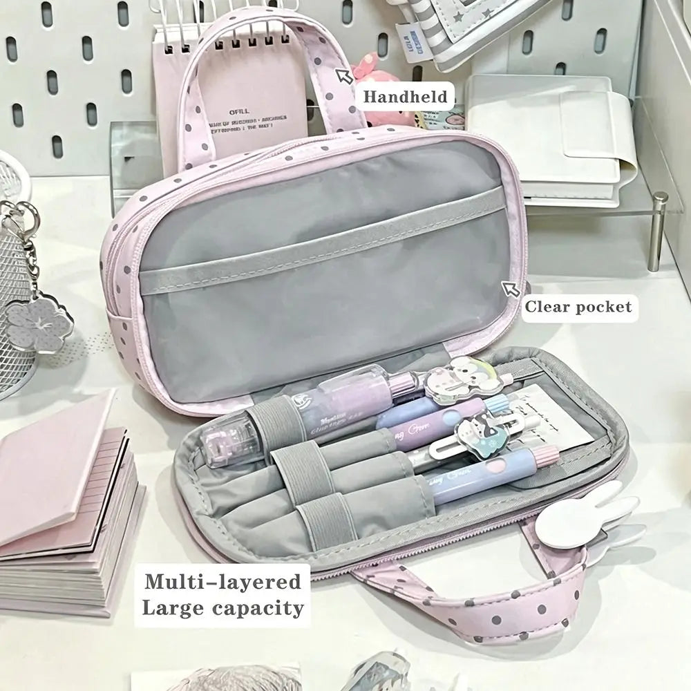 Pink Polka Dot Plaid Pencil Case – Large Capacity Itabag Pencil Case HIP