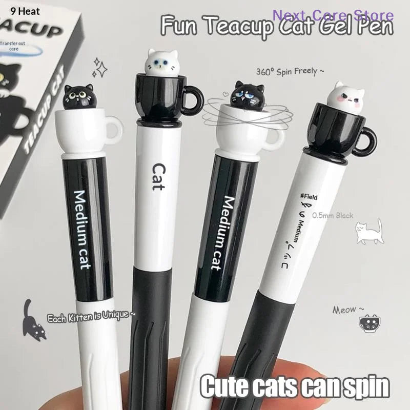 Cute Teacup Cat Gel Pen 0.5mm – Quick Dry Rotating Design Novelty Gel Pen HIP