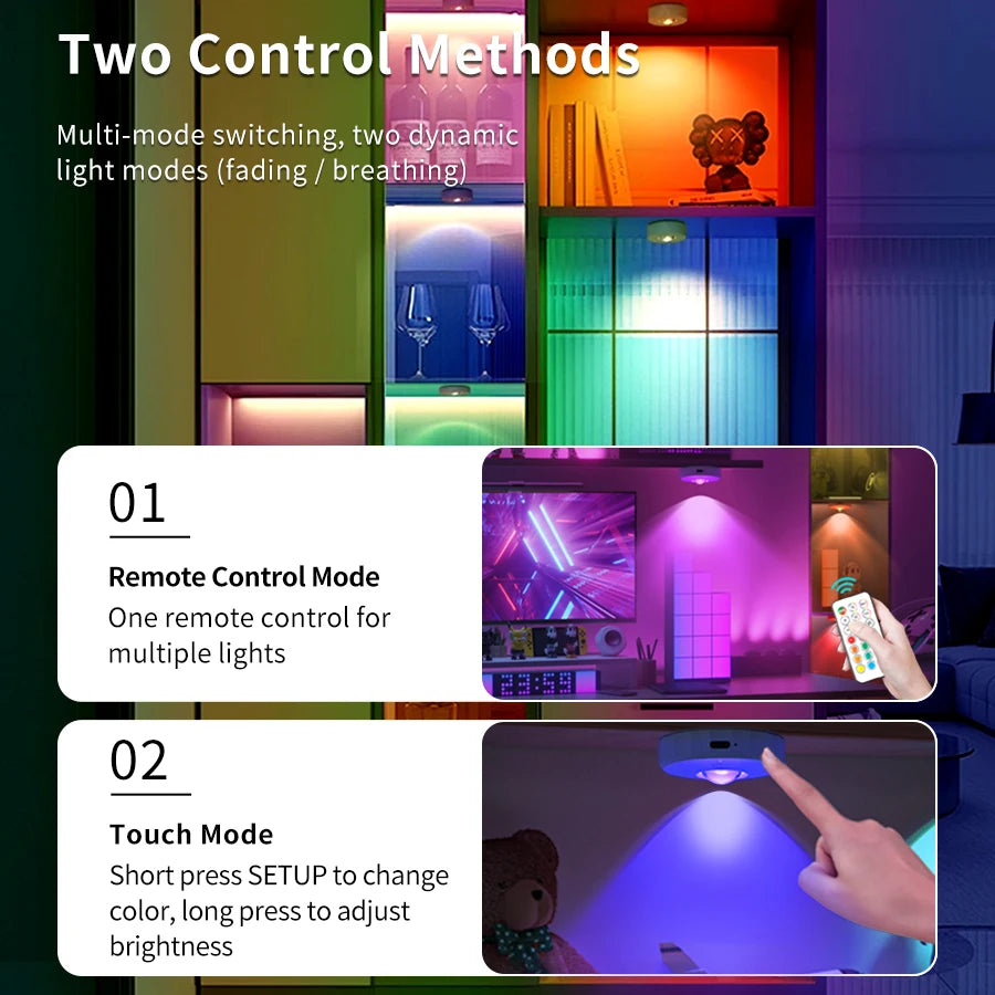 USB Rechargeable RGB LED Night Light With Remote Control Under Cabinet Lights Dimmable Spotlights For Kitchen Wardrobe Closet HIP