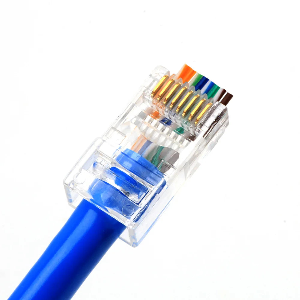 RJ45 Cat6 Pass-Through Connectors 6U Gold Plated – 50/100 Pack Ethernet Cable Connectors HIP