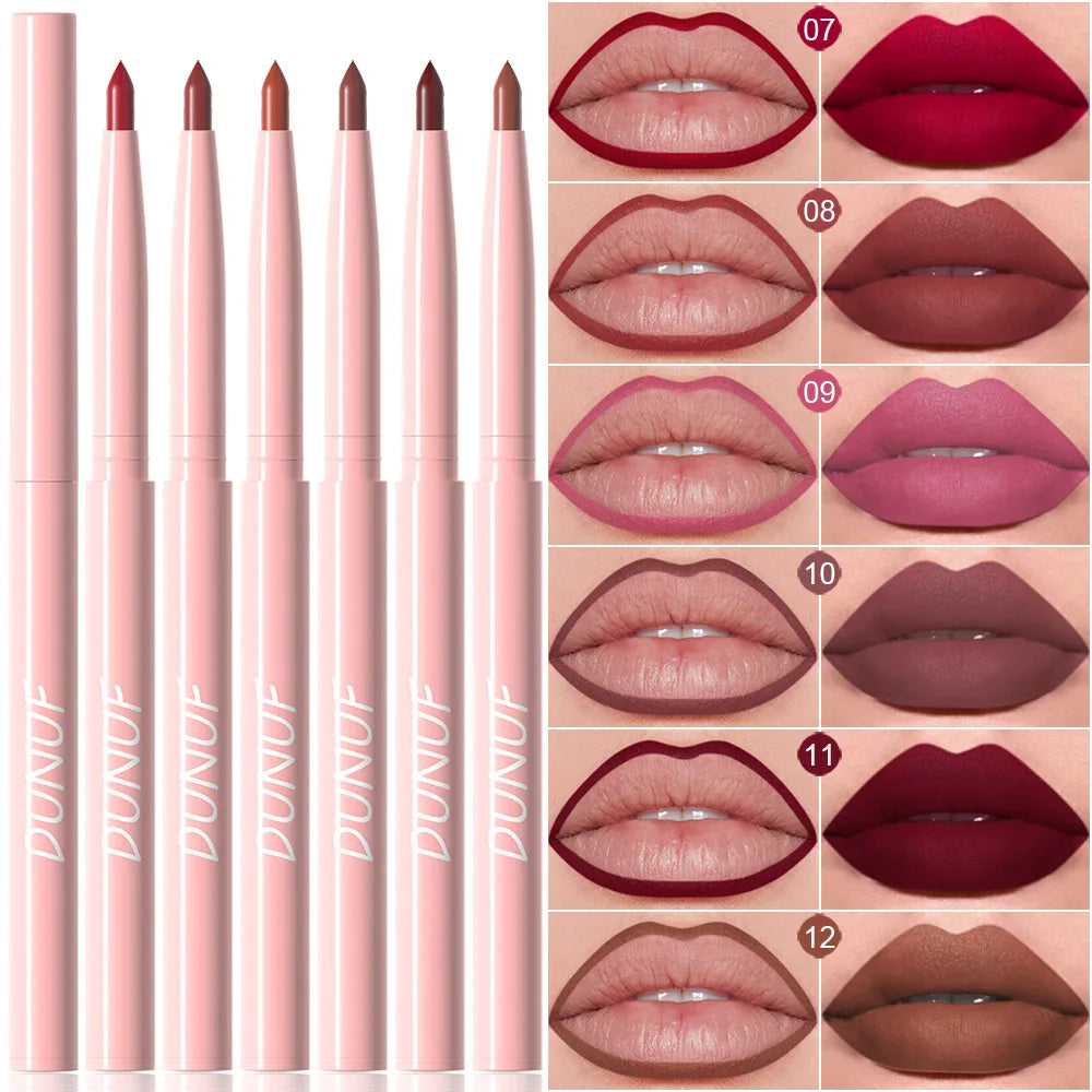 DUNUF 6-Pc Matte Lip Liner Set – Nude, Brown & Rose Red Lip Liner Set HIP 02 0.25gx6PCS
