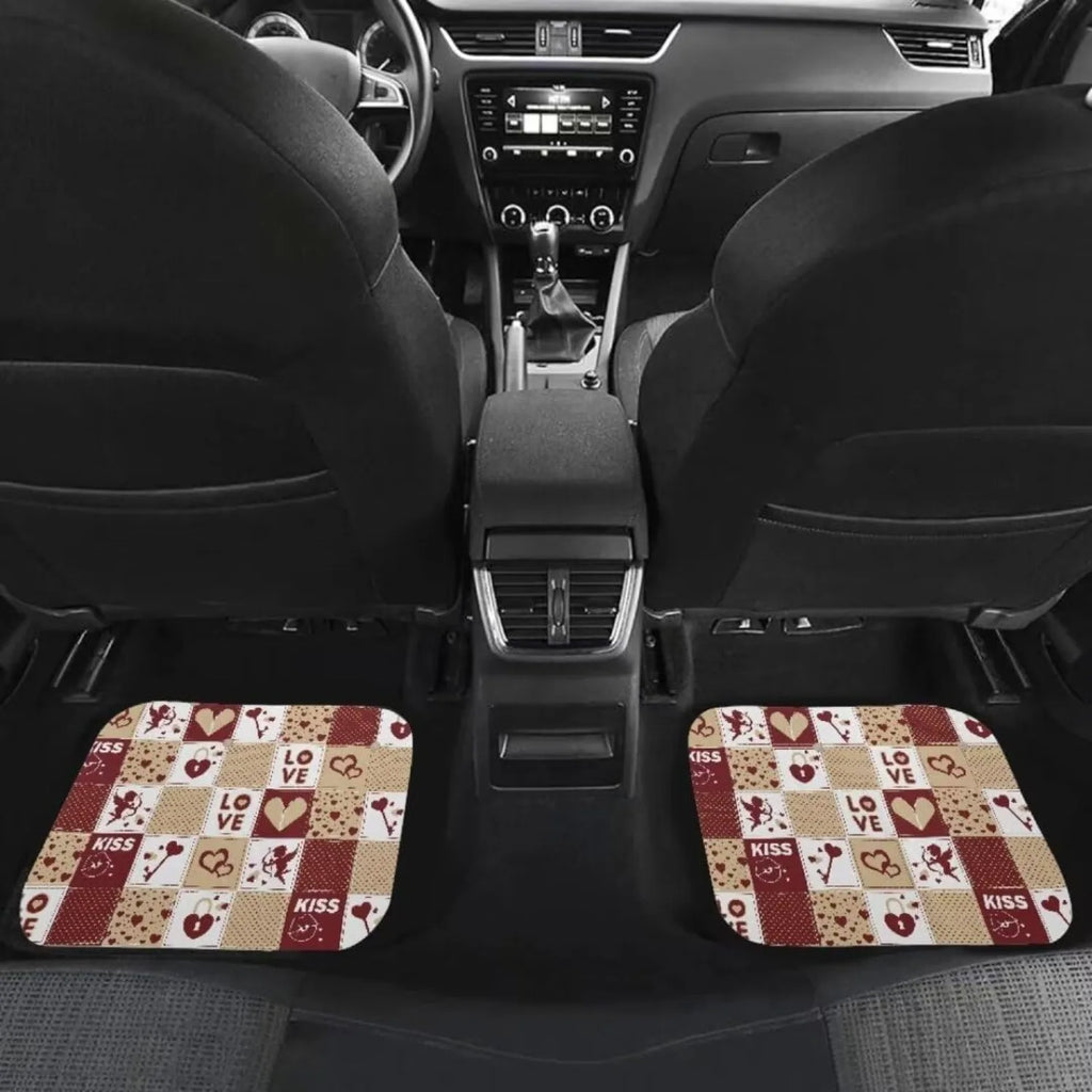 Retro 4-Piece Waterproof Car Floor Mats – Heart Plaid Print Car Floor Mats HIP