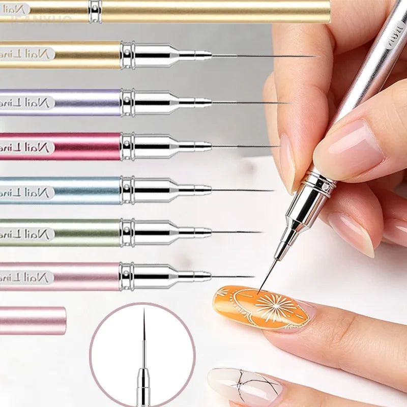 Multi Size Nail Art Liner Brush Fine Line Detail Drawing Pen Macaron Metal Handle Striping Brush Precise Line Flower Detail DIY HIP