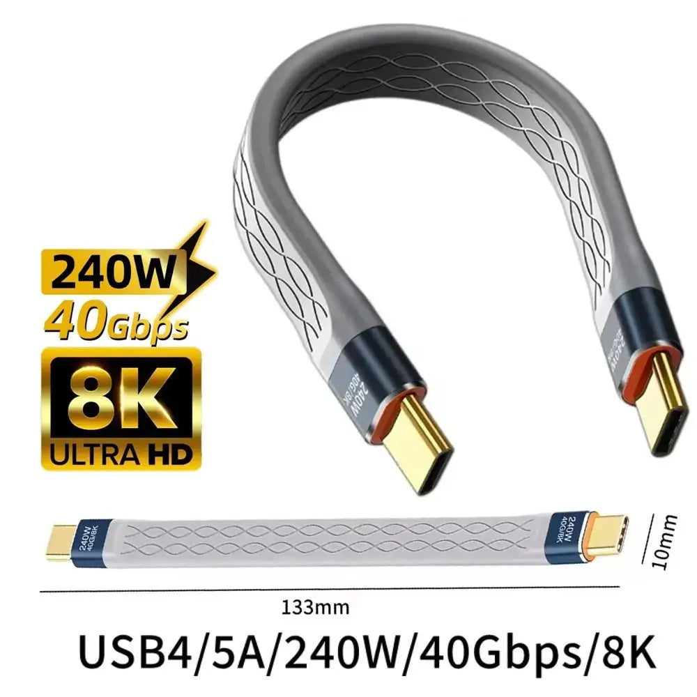 USB4.0 Flexible Cable – 240W PD, 8K 60Hz, 40Gbps | Short USB-C Data Cable HIP