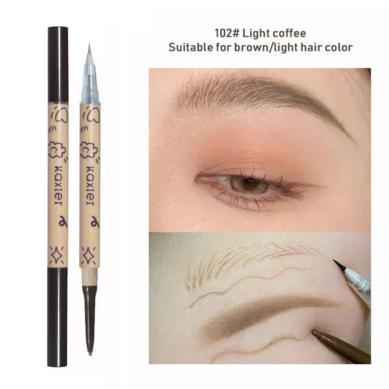 2 In1 Liquid Eyebrow Tattoo Pencil 0.01 Ultra Thin Double Head Sweat-proof Easy To Color Water Brow Gel Pen Eyes Cosmetic Makeup HIP 102 Light coffee