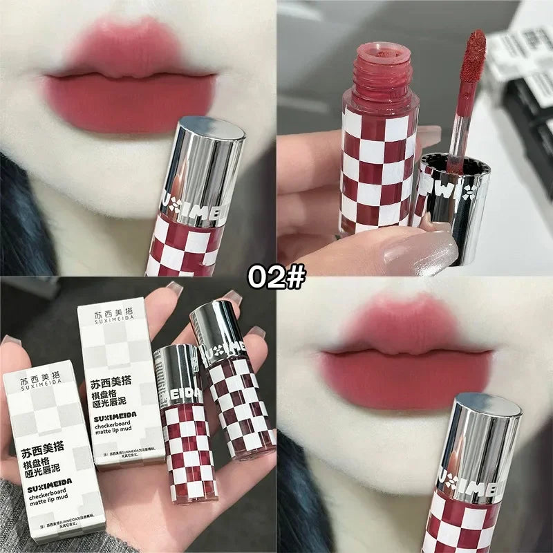 Punk Dark Purple Matte Lip Mud Mousse Lipstick Waterproof Sexy Orange Brown Velvet Lip Gloss Lasting Non-stick Deep Color Makeup HIP 02