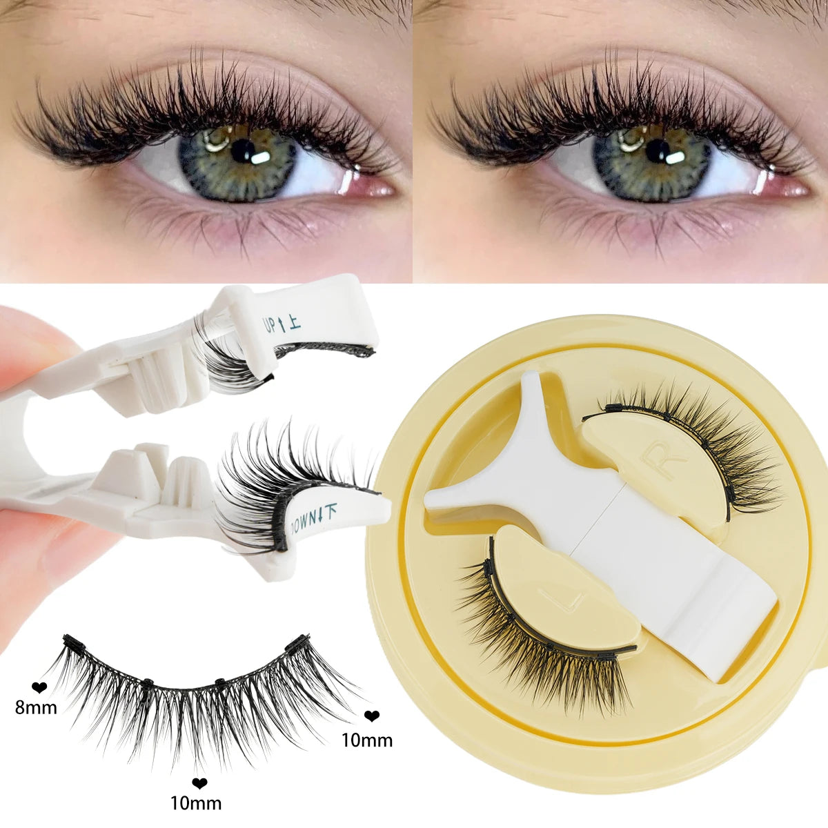 Hot Magnetic Eyelashes Set 1 Pair Reusable No Glue Needed False Eyelashes with Magnetic Tweezers Curly Faux Lashes Makeup Tool HIP 1Pair LZ22