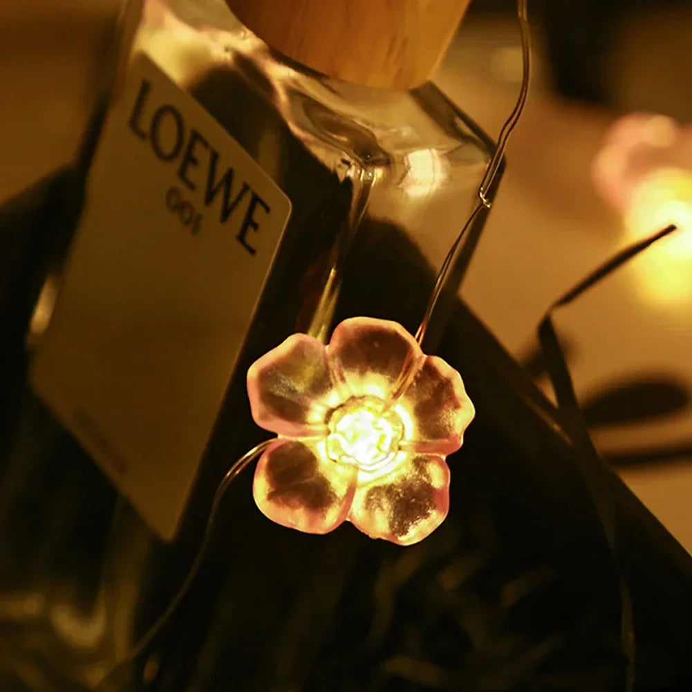 Cherry Blossom Flower Garland Lamp Battery/USB Operated LED String Fairy Lights Crystal Flowers Indoor Wedding Christmas Decors HIP