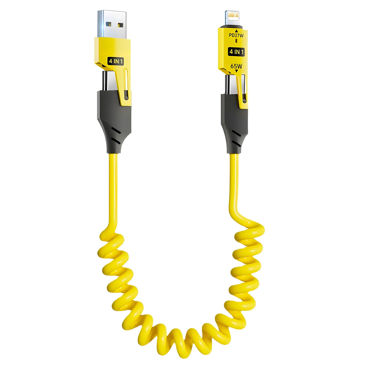 4-in-1 65W Fast Charging Cable – iPhone, USB-C & Micro USB Multi Charging Cable HIP 1.5M Yellow