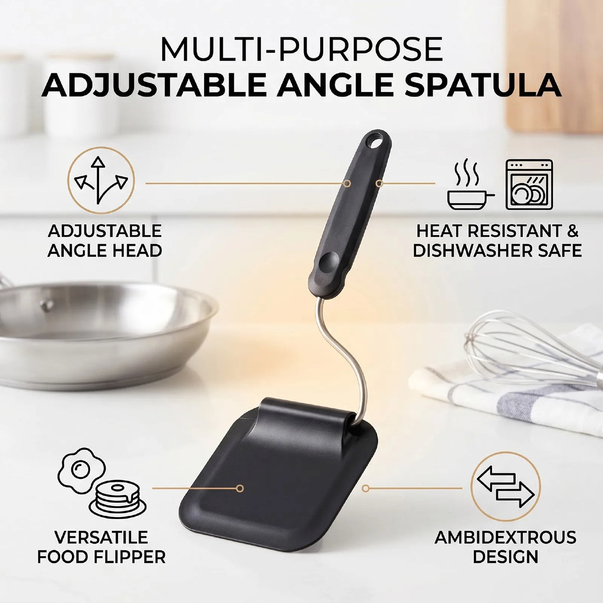 Adjustable Angle Spatula with Swappable Heads PPSU Non Stick Turner and Flipper for Eggs Pancakes Burgers Heat Resistance HIP