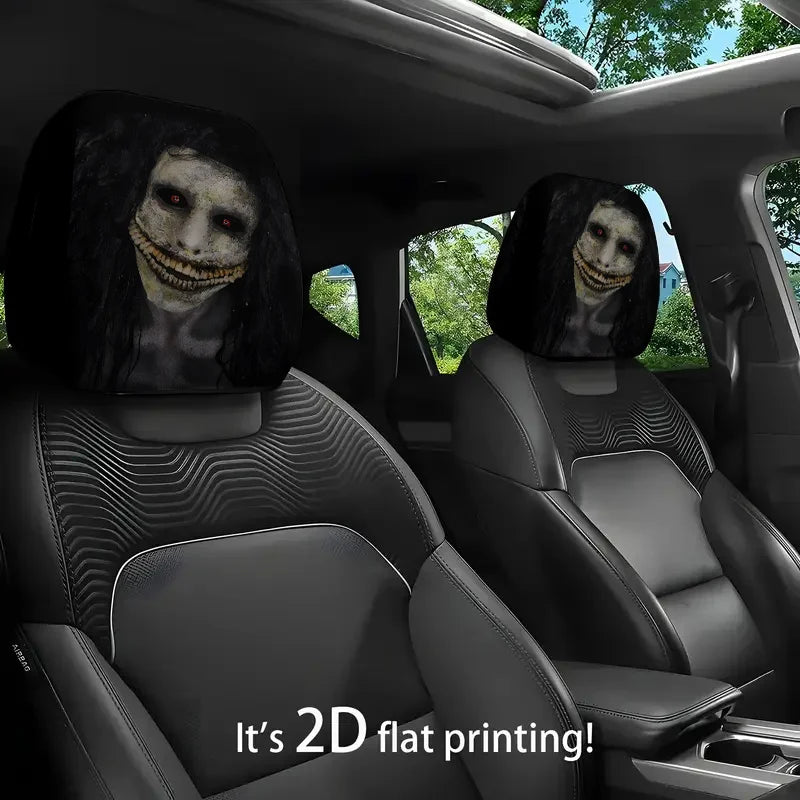 2-Pack Spooky Grinning Face Car Headrest Covers – Black Car Headrest Cover HIP