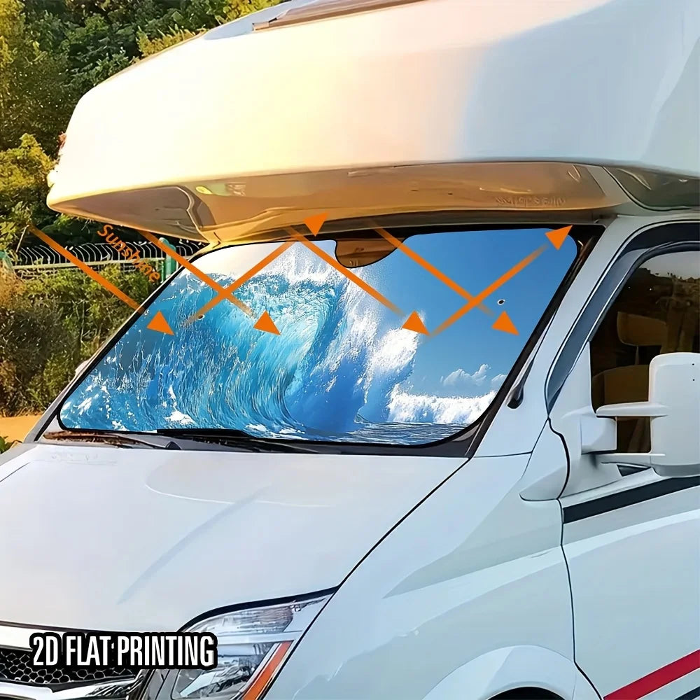 2D Giant Waves Car Sunshade – Foldable, Universal Fit Car Sunshade HIP
