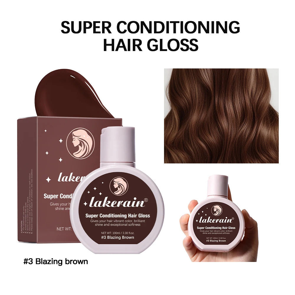 Hair Glaze Super Gloss Color Conditioning Gloss Rinse Out Semi-Permanent Hair Gloss that Enhances Color Nourish and repair Easy HIP 3 Blazing Brown