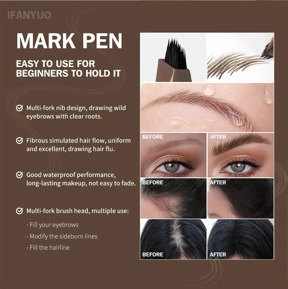 Long Lasting 4D Wild Eyebrow Pen Multi Forks Liquid Pen Tip Fine Sketch Natural Dark Brown Liquid Tattoo Brow Waterproof Makeup HIP